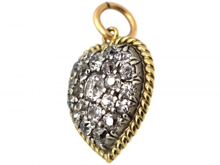 Victorian 18ct Gold, Diamond & Natural Split Pearl Reversible Heart Pendant