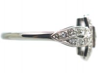 Art Deco Platinum & 18ct White Gold Square Cluster Ring with Entwined Shoulders
