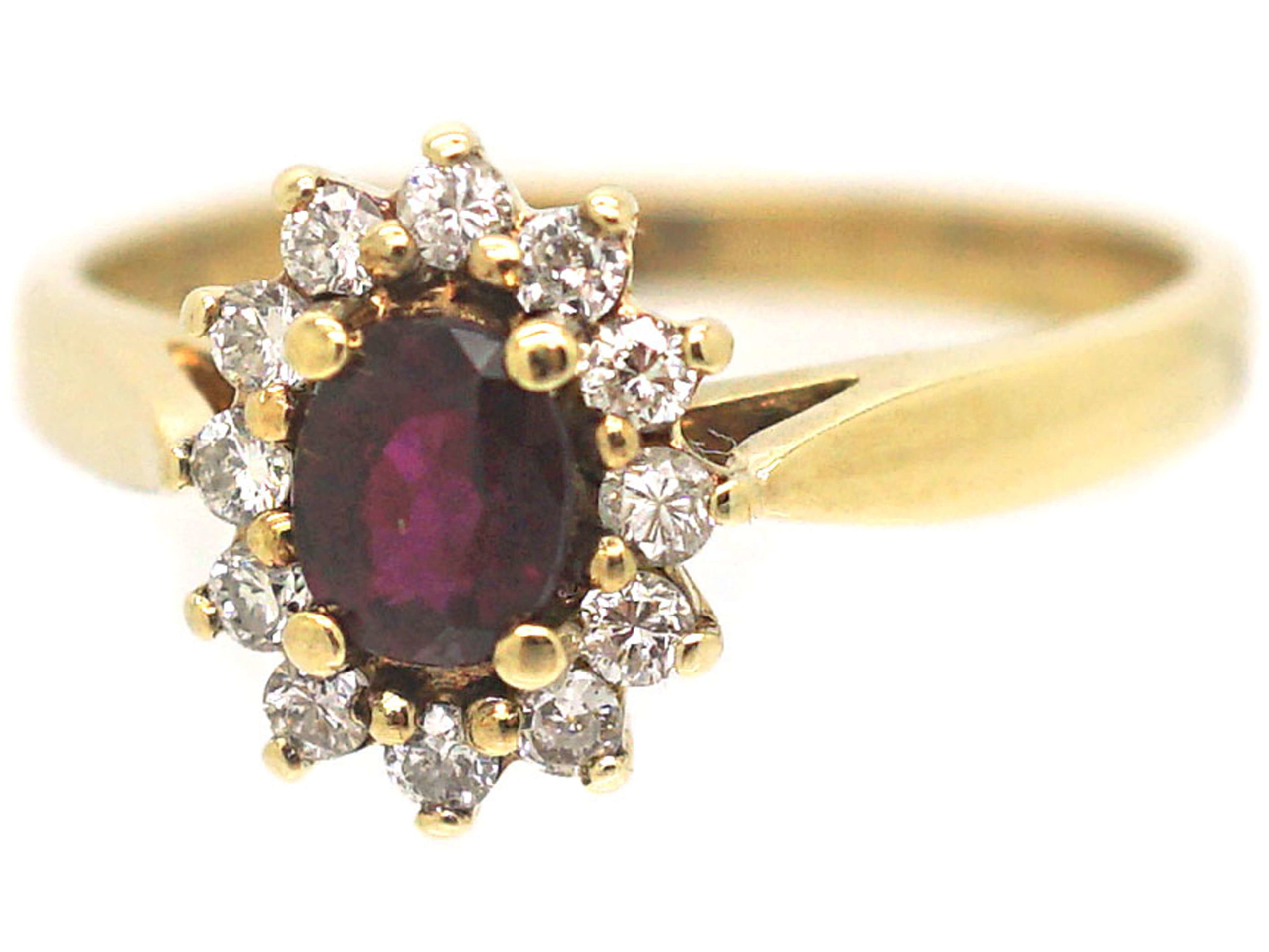 9ct Gold Ruby & Diamond Oval Cluster Ring (908P) | The Antique