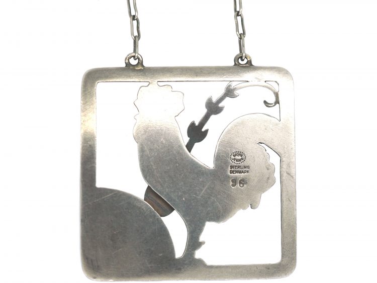 Silver Rooster Pendant on Chain by Arno Malinowski for Georg Jensen