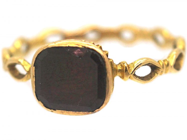 Georgian 18ct Gold & Flat Cut Garnet Ring