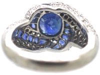 French 18ct White Gold, Sapphire & Diamond Spiral Ring