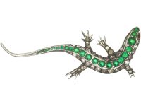 Art Deco Large Silver, Green, White & Red Paste Brooch of a Lizard
