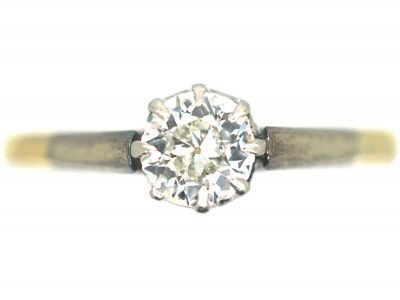 Art Deco 18ct Gold & Platinum, Diamond Solitaire Ring