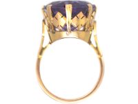 Retro 9ct Gold & Large Amethyst Ring with Ornate Gallery