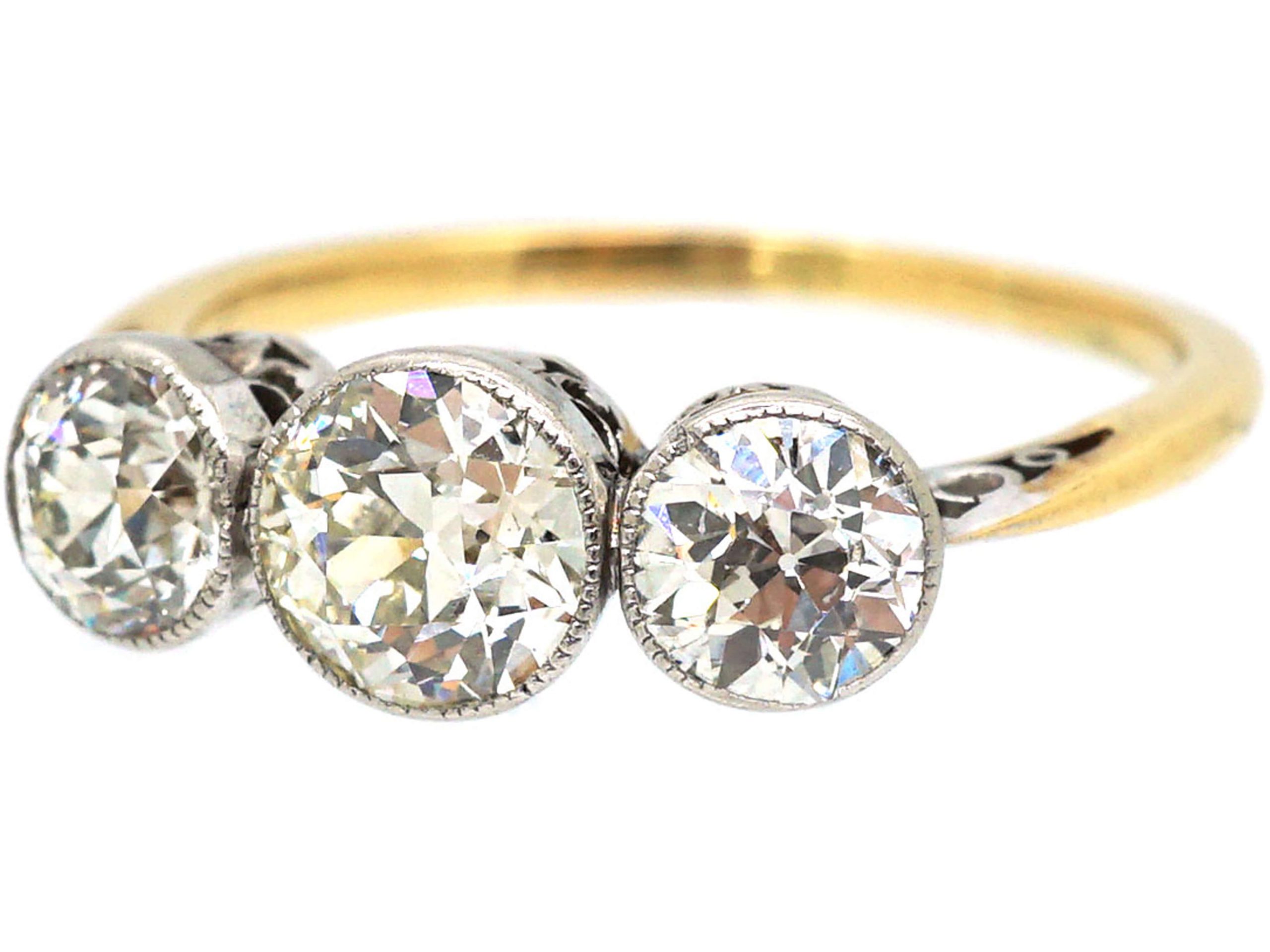 Edwardian 18ct Gold & Platinum, Three Stone Diamond Ring (74R) | The ...