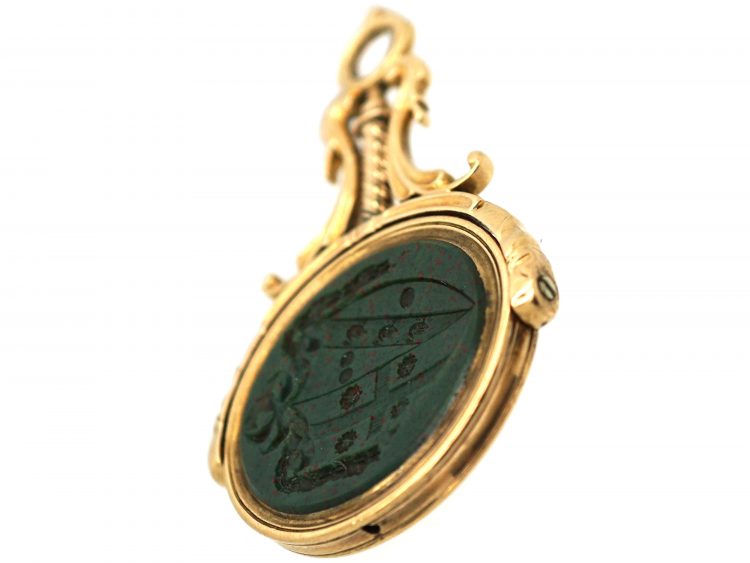 Georgian 15ct Gold Swivel Seal with Two Bloodstone Intaglios of Crests