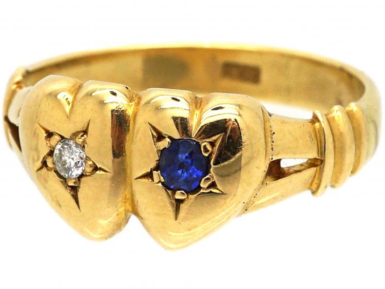 Edwardian 18ct Gold Double Heart Ring