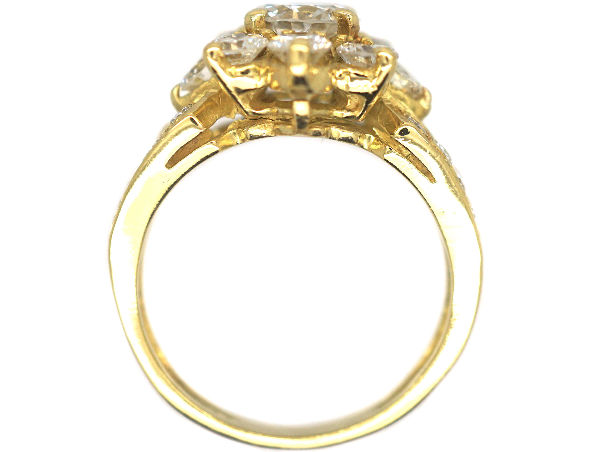 French 18ct Gold Diamond Cluster Ring with Split Shoulders set with ...