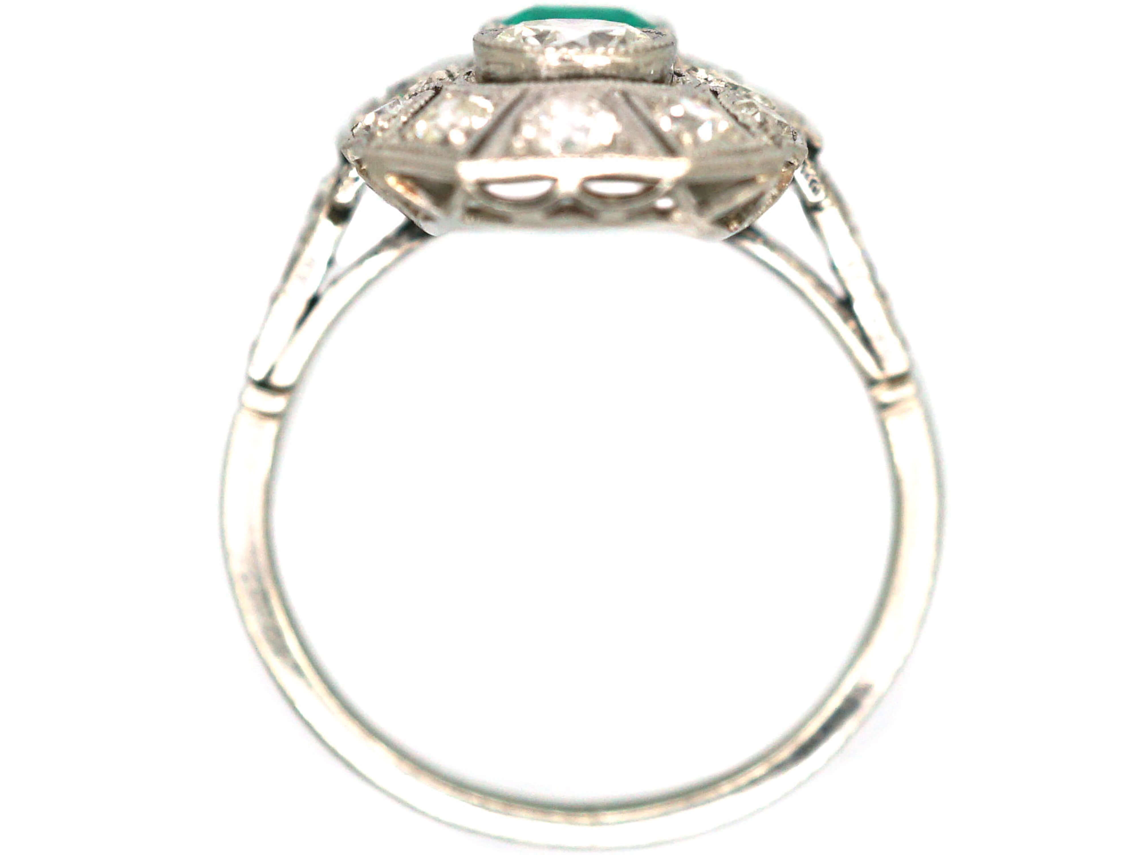 Early 20th Century Platinum, Emerald & Diamond Plaque Ring with Diamond ...