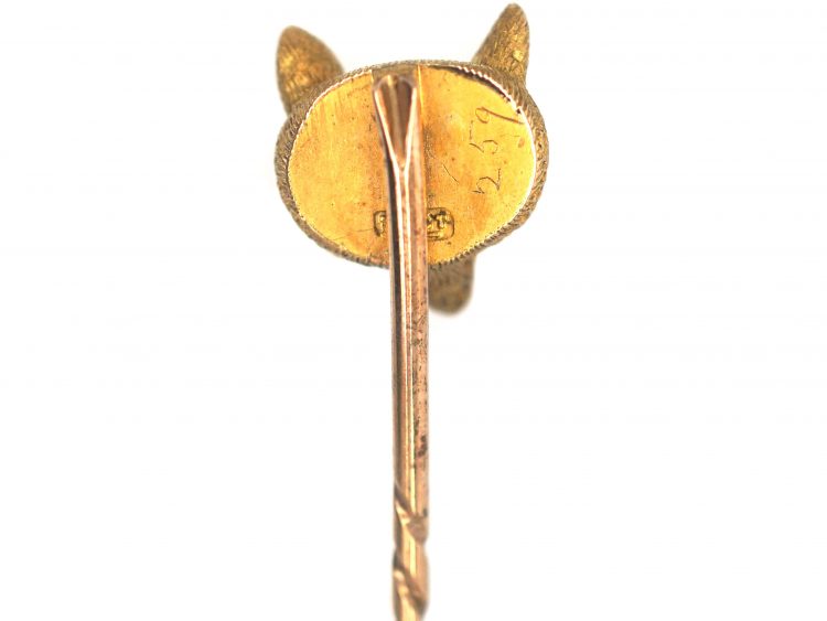 Edwardian 15ct Gold Fox Head Tie Pin With Ruby Eyes