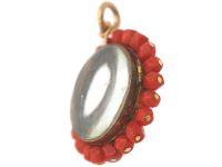 French 19th Century 18ct Gold Round Locket with Coral Border
