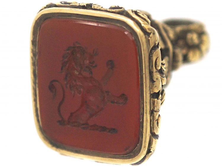 Late Georgian 18ct Gold Seal With Carnelian Intaglio of a Lion Rampant