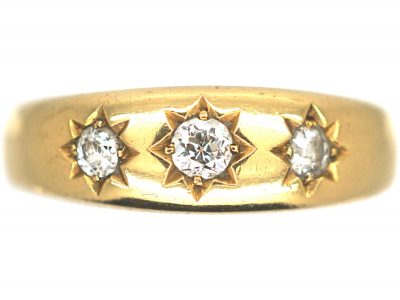 Victorian 18ct Gold, Three Stone Diamond Gypsy Ring