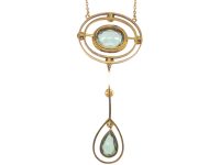 Art Deco 9ct Gold Aquamarine & Natural Split Pearls Pendant on 9ct Gold Chain