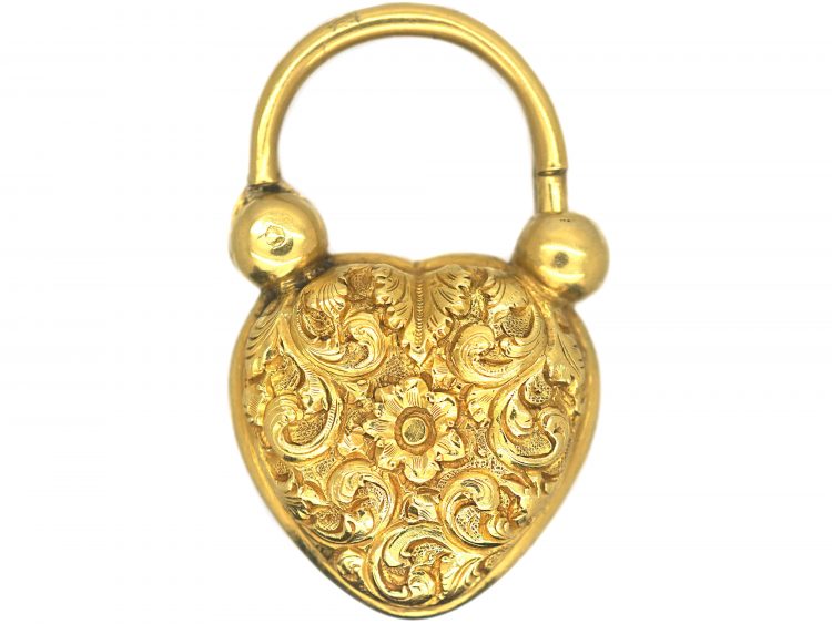 William 1V 18ct Gold Large Heart Shaped Padlock with Repoussé Detail