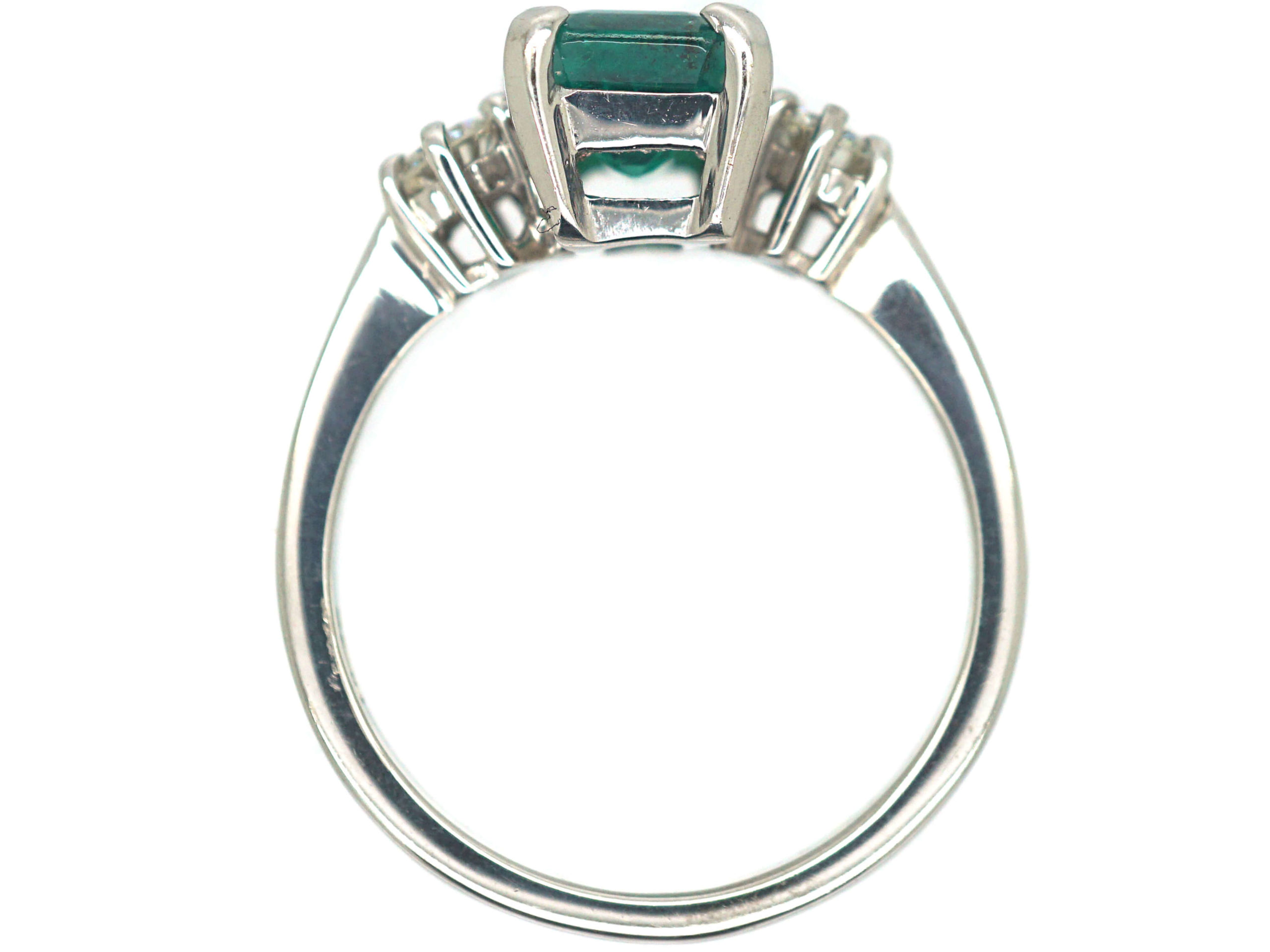 18ct White Gold Emerald And Diamond Three Stone Ring 4r The Antique Jewellery Company 3325