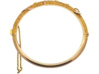 Edwardian 9ct Two Colour Gold Bangle with Buckle Motif
