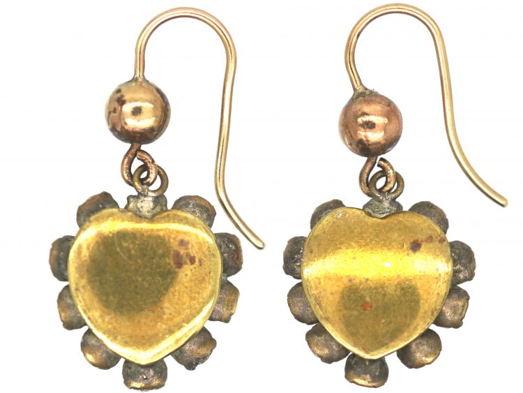 Victorian Opaline Glass & Paste Heart Shaped Earrings on 9ct Gold Wires