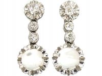 French Belle Epoque Diamond & Moonstone Drop Earrings