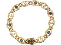 Edwardian 15ct Gold, Sapphire & Diamond Curb Link Bracelet