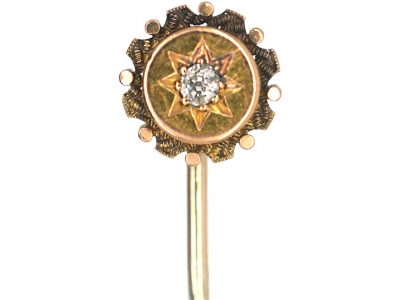 Victorian 15ct Gold Round Tie Pin set with a Diamond