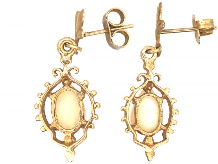 9ct Gold Drop Earrings set with Pear Shaped Opals