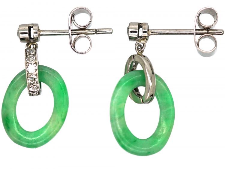 Art Deco Jade & Diamond Drop Earrings
