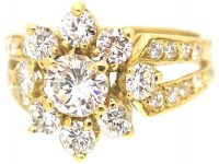 French 18ct Gold Diamond Cluster Ring with Split Shoulders set with Diamonds