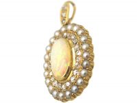 Edwardian 15ct Gold, Opal, Natural  Split Pearl & Rose Diamond Pendant