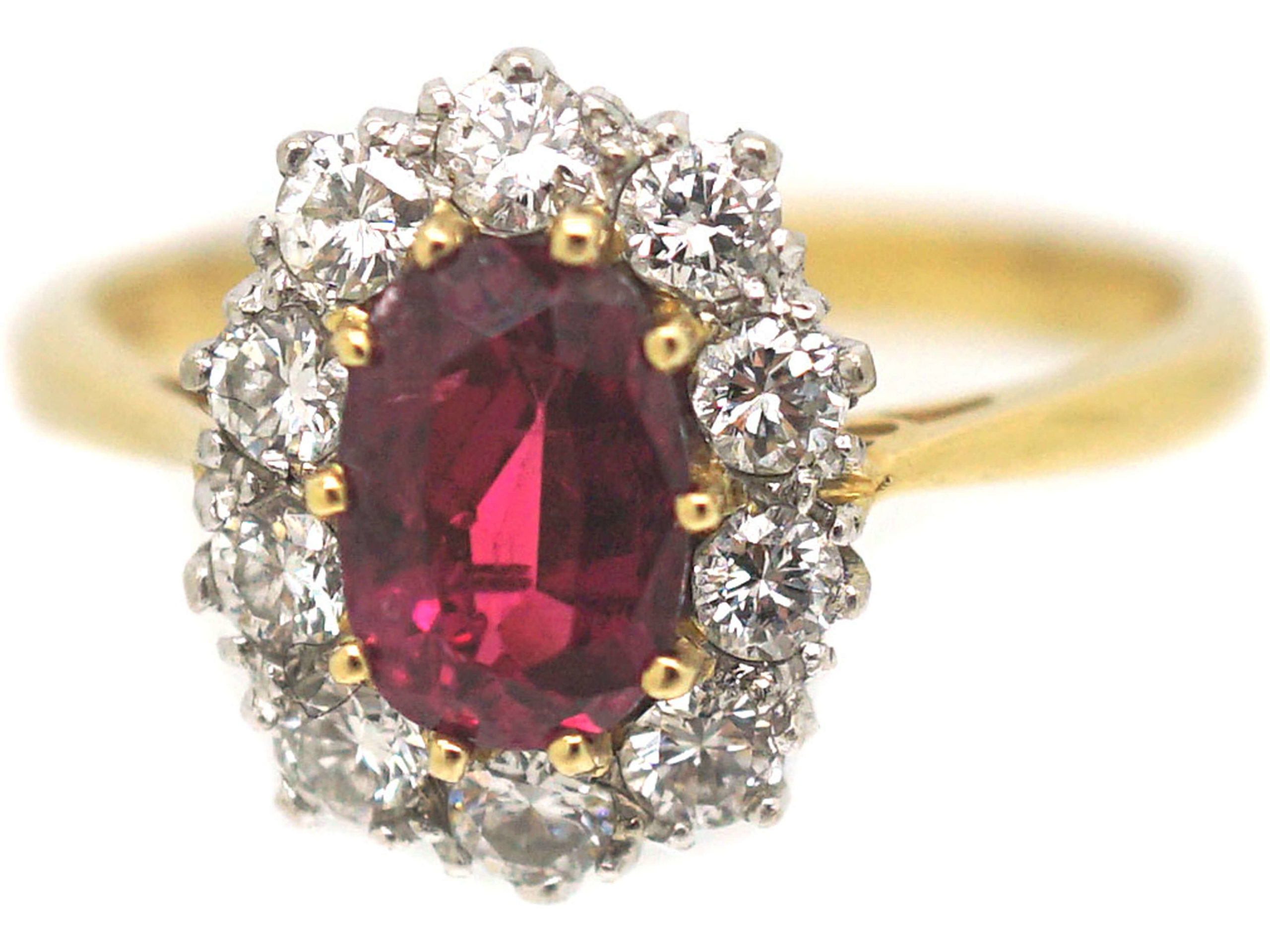 18ct Gold, Ruby & Diamond Oval Cluster Ring (918P) | The Antique ...