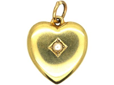 Edwardian 15ct Gold Heart Pendant set with a Natural Split Pearl
