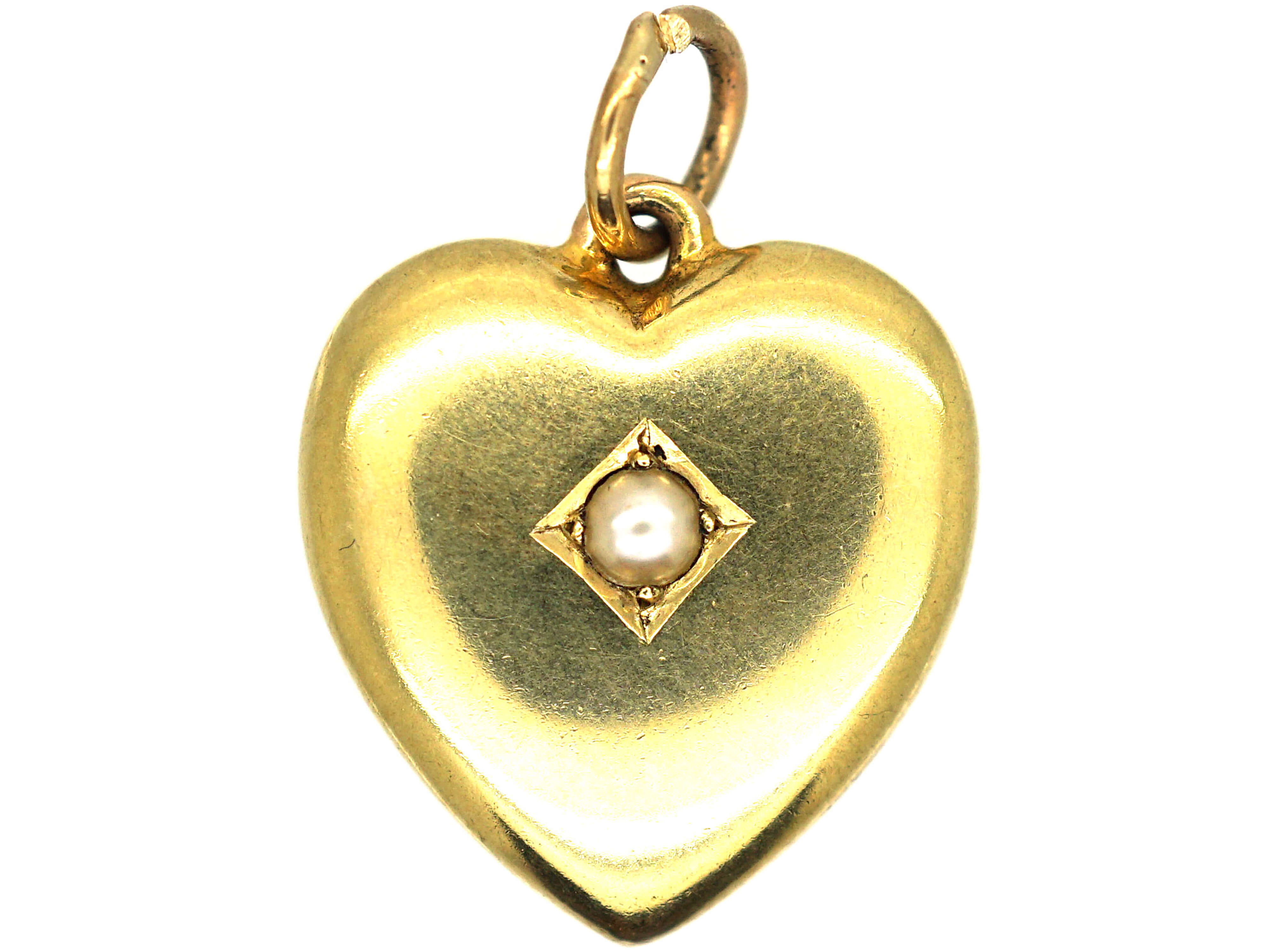 Edwardian 15ct Gold Heart Pendant set with a Natural Split Pearl (86R ...