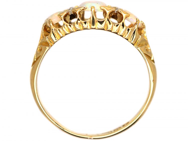 Edwardian 18ct Gold Three Stone Opal & Diamond Ring