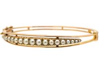 Edwardian 15ct Gold & Natural Split Pearls Bangle