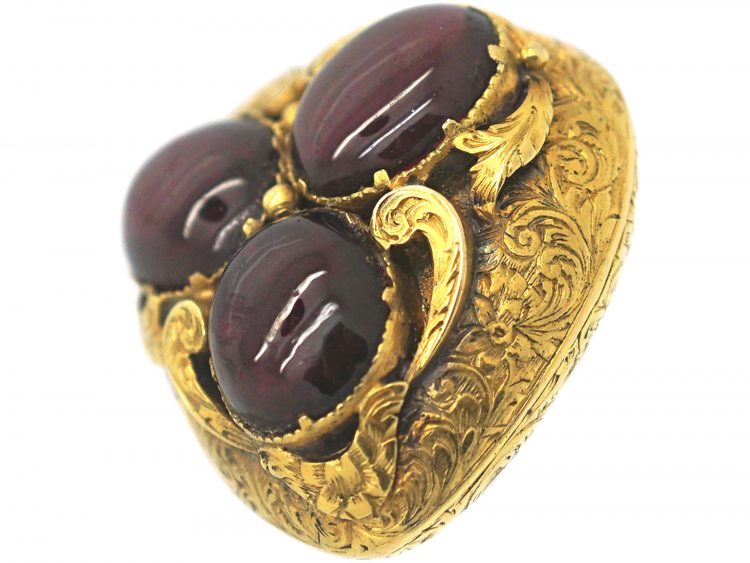 Victorian 15ct Gold & Cabochon Garnet Large Heart Shaped Pendant with Glazed Locket on Reverse