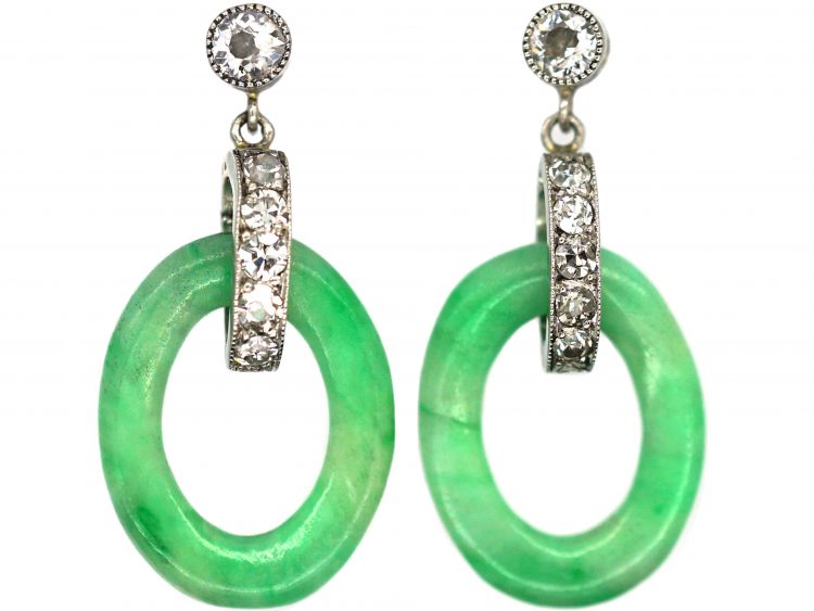 Art Deco Jade & Diamond Drop Earrings