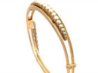 Edwardian 15ct Gold & Natural Split Pearls Bangle