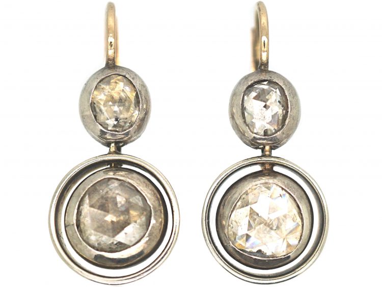 Art Deco Silver & Gold Rose Diamond Drop Earrings