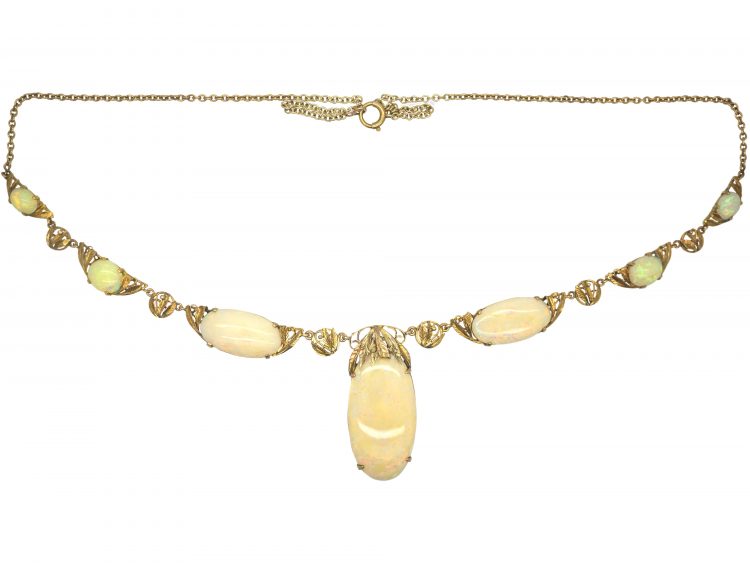 Arts & Crafts 9ct Gold & Opal Necklace