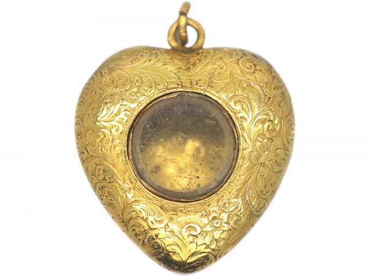 Victorian 15ct Gold & Cabochon Garnet Large Heart Shaped Pendant with Glazed Locket on Reverse