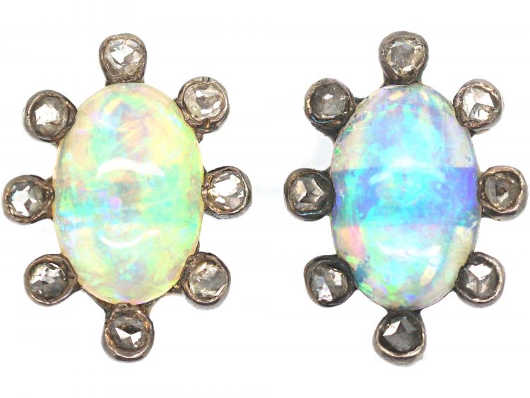 Edwardian Opal & Rose Diamond Oval Shaped Earrings
