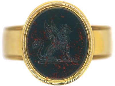 Victorian 18ct Gold Signet Ring with Bloodstone Intaglio of a Heraldic Gryphon