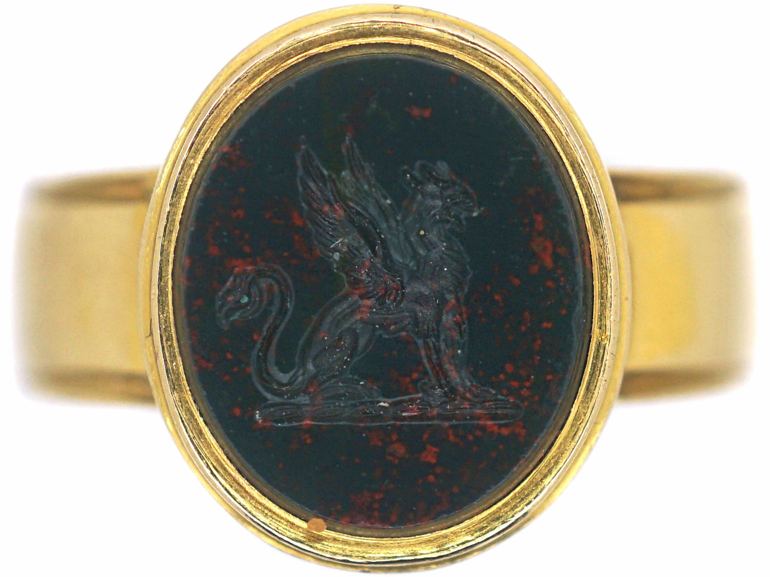 Victorian 18ct Gold Signet Ring with Bloodstone Intaglio of a Heraldic ...