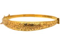 Edwardian 9ct Gold Engraved Bangle