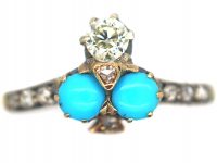 Edwardian 18ct Gold Turquoise & Diamond Shamrock Ring