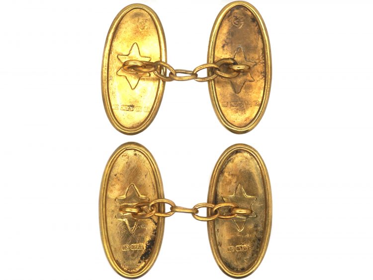 Victorian 15ct Gold Engraved Oval Shaped Cufflinks