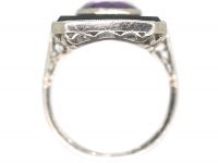 Art Deco Platinum, Onyx & Amethyst Geometric Ring