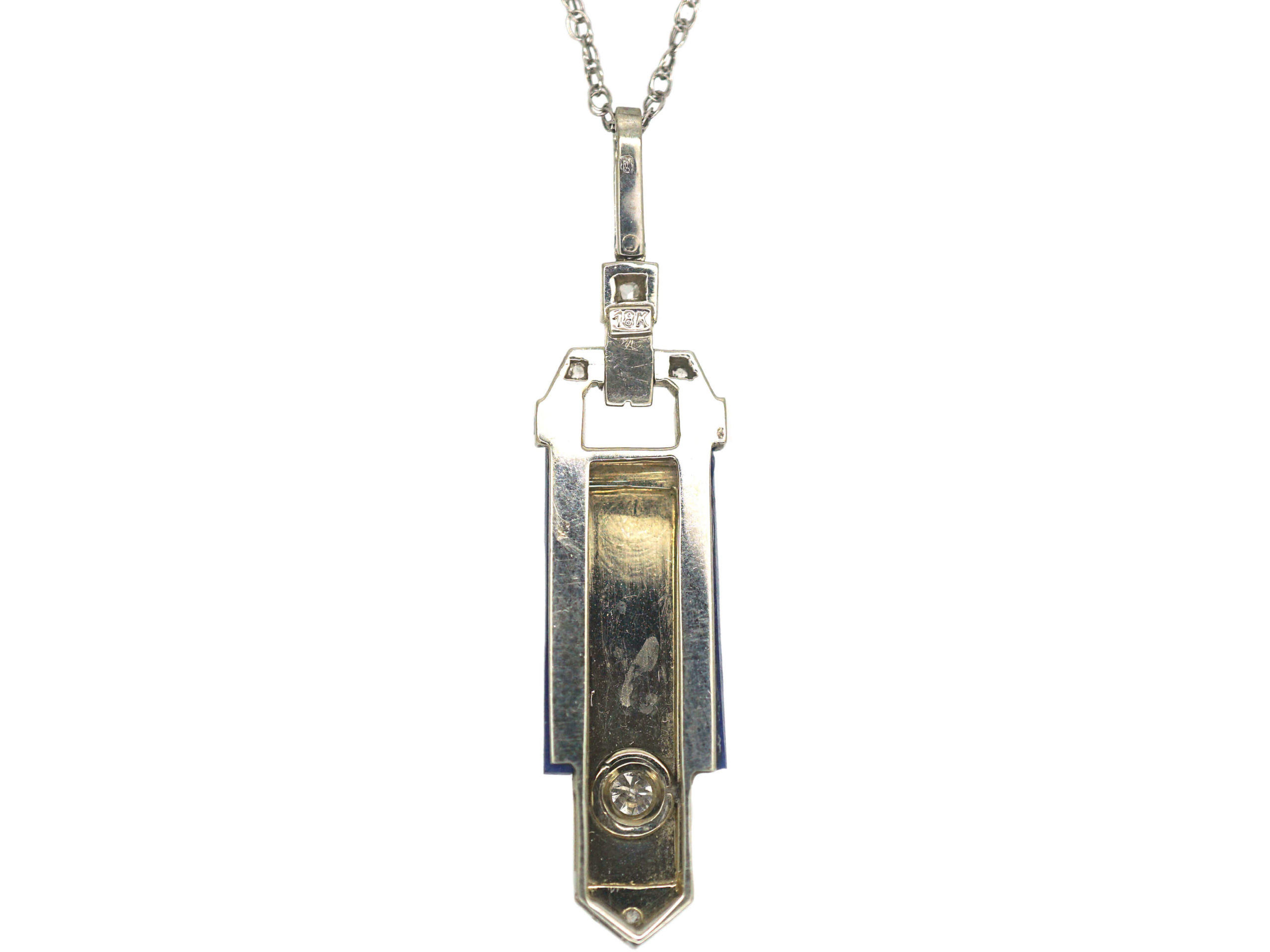 Art Deco 18ct White Gold Lapis Lazuli & Diamond Pendant on 9ct White ...