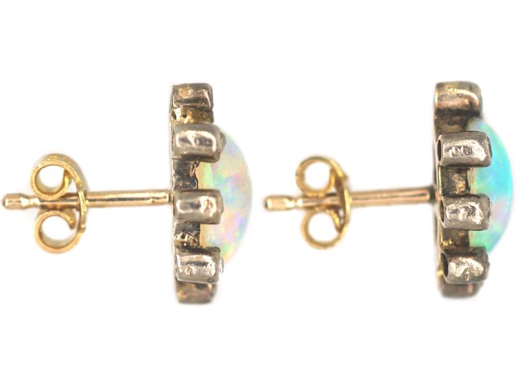 Edwardian Opal & Rose Diamond Oval Shaped Earrings